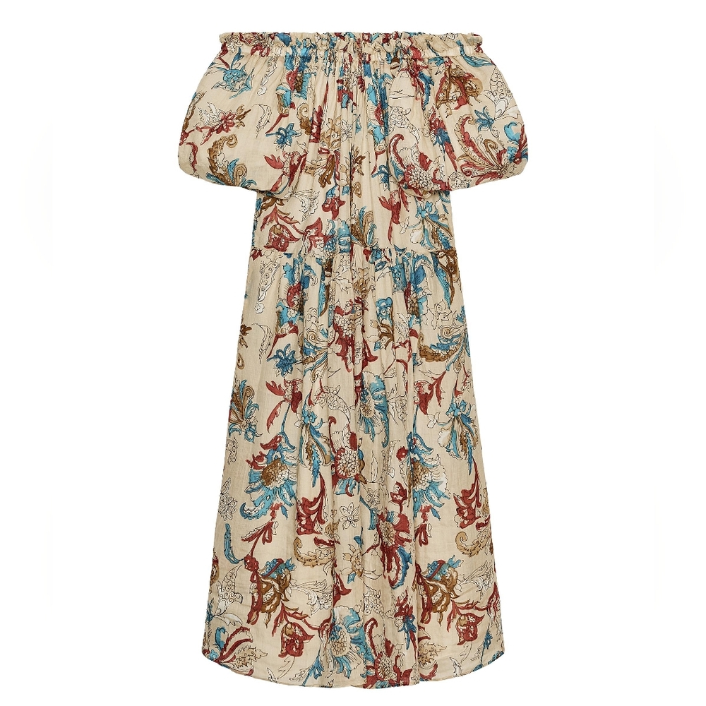 NWT ZARA ZW Collection Printed Ramie Dress 8190/860 Sand/Multicolored Size M
